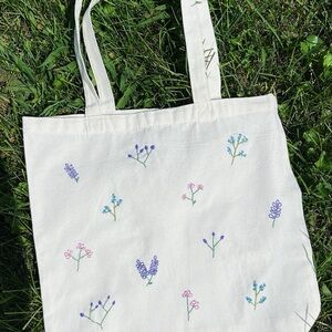Handmade embroidered floral tote